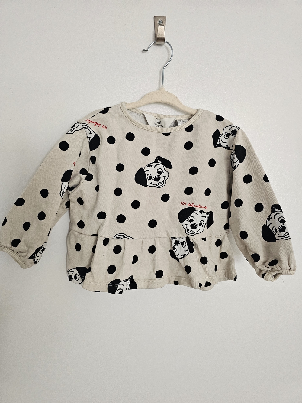 🧸2/20$ H&M x Disney Polka Dot 101 Dalmatian Peplum Sweater Size 4T Girl